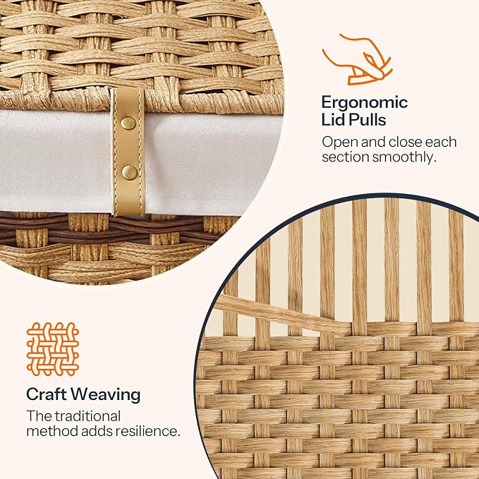 HOOBRO Storage Basket with Lid, 52.8 Gallon (200L) Wicker Storage Basket with 2 Separate Lid, Blanket Storage Bin with 2 Removable Liner Bags, for Bedroom, Laundry, Natural and Brown NL277CW01 - Image 8