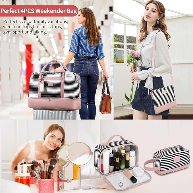 4PCS Weekender Bags for Women Large Overnight Weekend Travel Duffel Bags | Travel Bag Carry-on Tote Hospital Bag with Shoe Compartment Crossbody Toiletry Bag for Travel Business Gym Water Resistant - Image 2