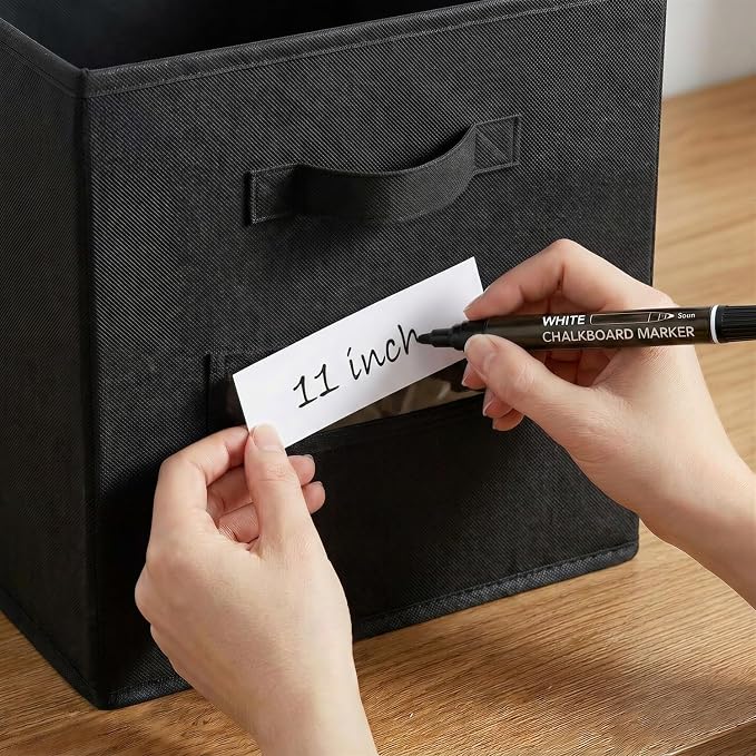 Storage Bins,11 Inch Cube Storage Bin with Labels,6pcs,Black | Fabric Storage Cubes for Shelves,11 Inch storage cube bins with 6 Labels Window Cards & a Pen. - Image 4