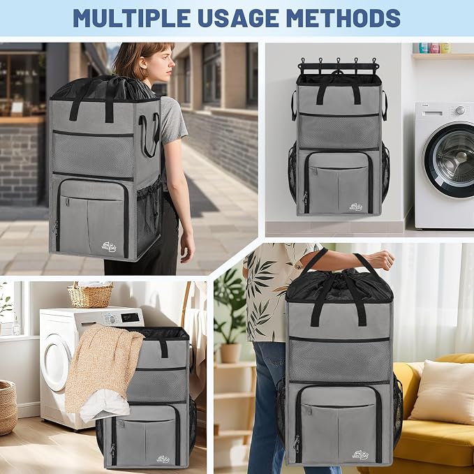 Large Laundry Backpack Bag with 3 Sizes Mesh Wash Bags Total 170L | 2 in 1 Laundry Hamper Basket with Shoulder Straps, Freestanding Laundry Bag for College Dorm, Laundromat, Apartment - Image 5