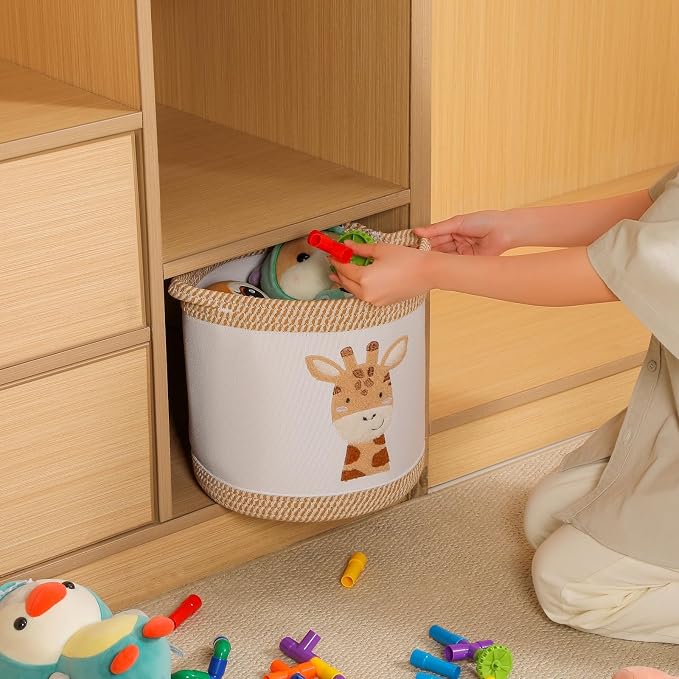 Toy Basket for Baby Laundry Hamper Blanket Baskets Cute Giraffe Nursery Hampers Toy Storage Basket, Woven Cotton Rope Nursery Organization Bins For Girls Boys Kids Newborn Gifts Baskets - Image 4