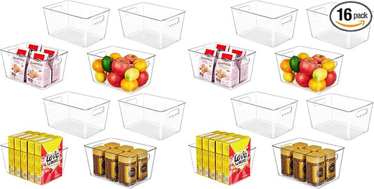YIHONG 16 Pack Clear Pantry Organizer Bins,Plastic Storage Containers with Handle for Kitchen,Freezer,Cabinet,Closet,Bathroom Under Sink Organization by YIHONG