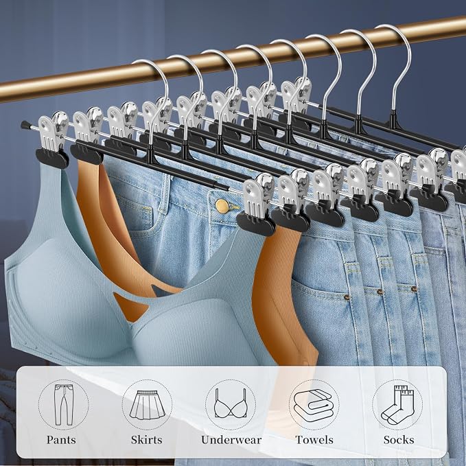 Clothes Pants Skirt Hangers with Wide Clips 14 Inch 20 Pack, Black | Non-Slip,Adjustable metal wide clips,Space-Saving,Heavy duty, for pants/skirt/dress/trousers/jeans/shorts/leggings, women - Image 7