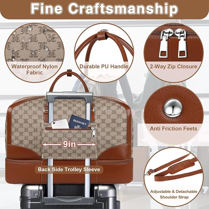 ITIEZY Weekender Bag for Women 21.5" Travel Duffel Large Carry On Bag 3PCS | Nylon Duffel Bag with Waterproof Shoe Compartment, Crossbody Bag and Toiletry Bag, Travel Weekend Hospital Overnight Gym Bag - Image 6