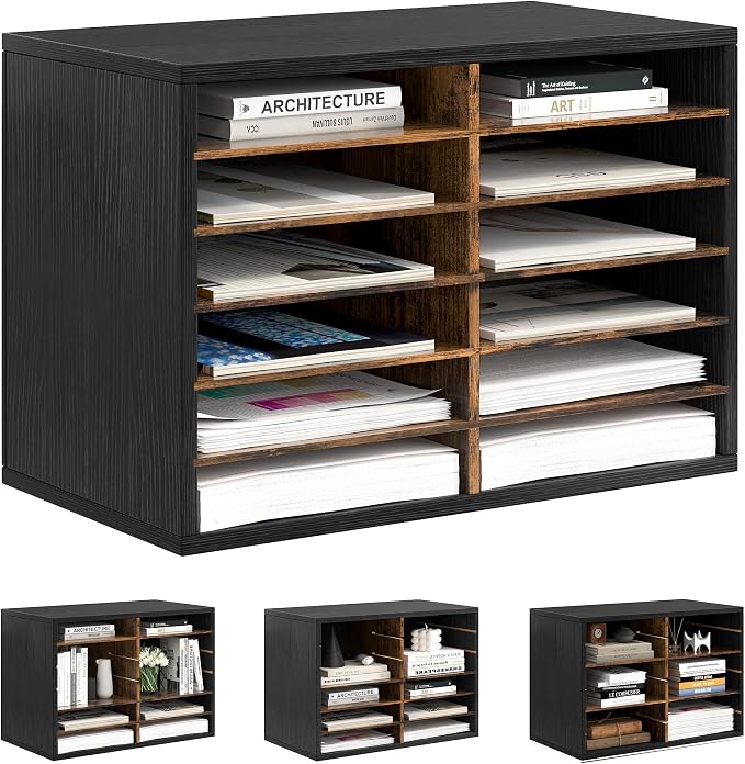 Alpeir Classroom Mailbox 12 Slots with Removable Shelves, Black/Rustic | Hold 6000 Sheets Paper, Heavy Duty, Easily Assemble, Teacher Student Organization, For Classroom, Office, Home Countertop by AlpeirDirect