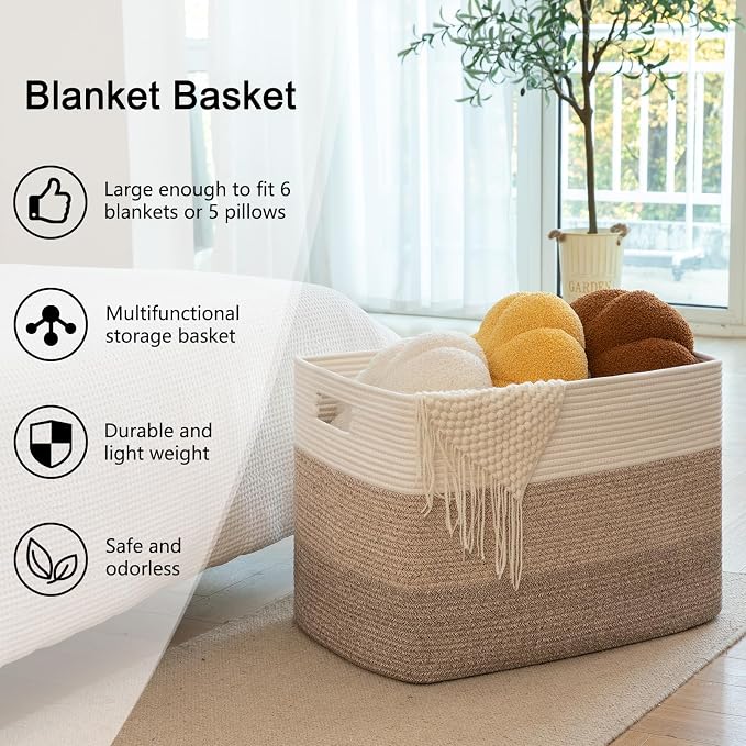 OIAHOMY Blanket Basket Laundry Basket Dog Toy Basket 108L Gradient Brown | Large Storage Basket,Baby Basket,Toy Storage,Woven Rope Basket for Blankets,Blanket Storage for Living Room - Image 6