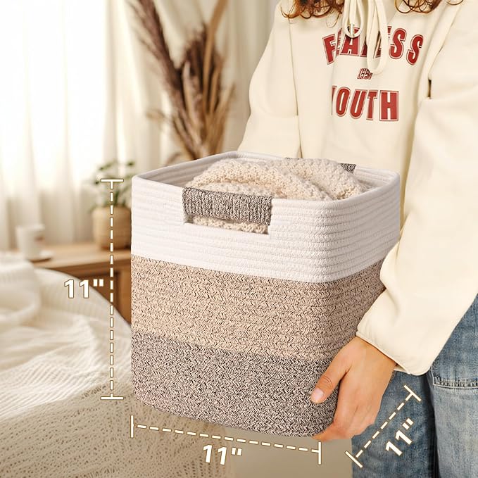 11 Inch Storage Cubes, 6 Pack Cube Storage Bins for Organizing, Cotton Rope Woven Baskets for Shelves, Bathroom, Kids Room, Closets, Baby Nursery - Image 4