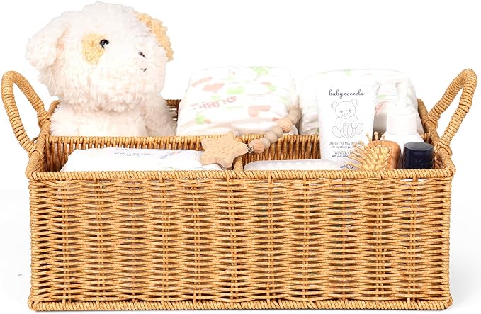 Rattan Diaper Caddy Organizer Changing Table Organizer | Hand Woven Nursery Basket for Baby Essentials, Baby Shower Gifts, Versatile Shelf Basket Bathroom/Kitchen Organizer by Klippehop