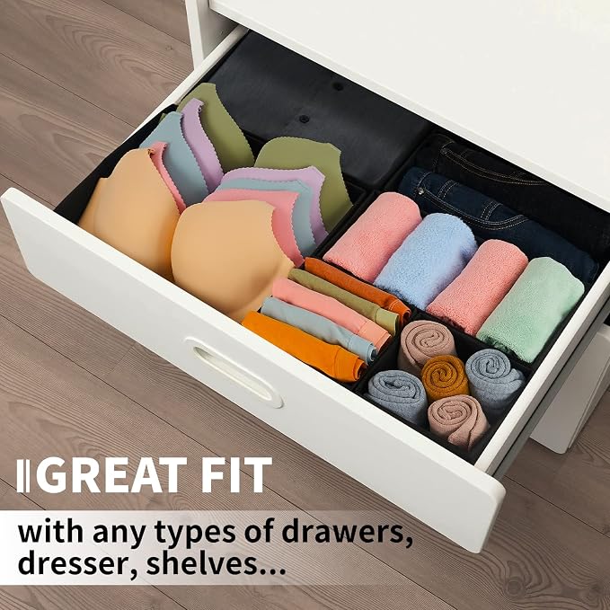Drawer Organizer Clothes, 8 Pack Underwear Drawer Organizer, Foldable Cloth Storage Box Closet Organizers and Storage for Clothes, Socks, Scarves, Ties (Black) - Image 5