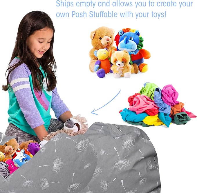 Posh Creations Kids Stuffed Animal Storage Bean Bag Chair Cover - Childrens Toy Organizer, X-Large-48in, Canvas White Dandelions on Gray - Image 3