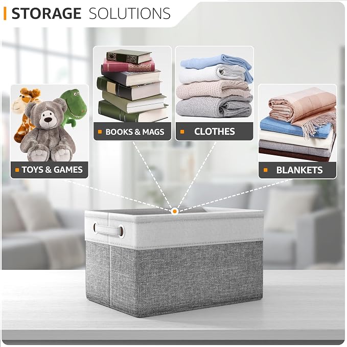 Sorbus Fabric Storage Bins for Shelves - 15 Inch Sturdy Collapsible Storage Bins with 2 Handles, Foldable Baskets for Organizing Home, Closets, Shelf, Toys, Clothes, Large Decorative Storage Baskets - Image 5