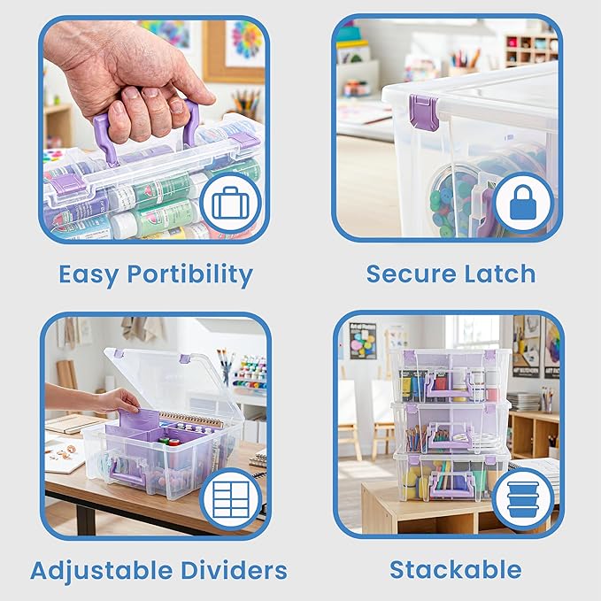 ArtBin Super Satchel Double Deep, 8-Compartment Craft Box, Purple | 8 Removable Compartments, 15.25 x 14 x 6.25 Inches, Secure Latches, Stackable, Durable Polypropylene - Image 5
