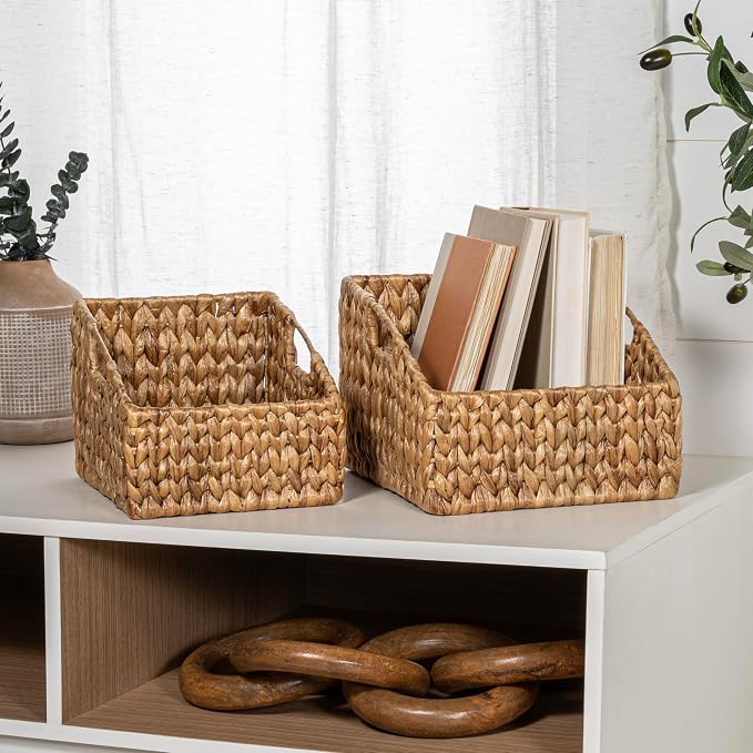 happimess Havanah 2-Piece Slanted Pantry Baskets Hyacinth 11", Natural | Southwestern Style, Hand-Woven Design, Nesting Storage, Built-In Handles, Iron Frame, Decorative Containers - Image 5