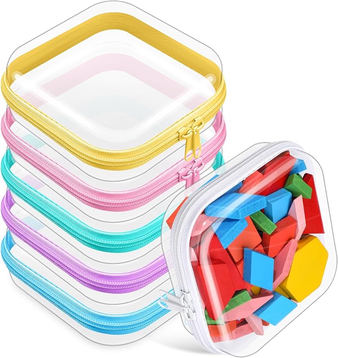 Sanwuta 6 Clear Hard Zipper Case,Colorful,5 X 5 X 2 Inch | Pencil Case Pouches ,Makeup Bag,Plastic Toiletry Diaper Bag ,Travel Toy Storage,Waterproof Organizer Bins by Sanwuta
