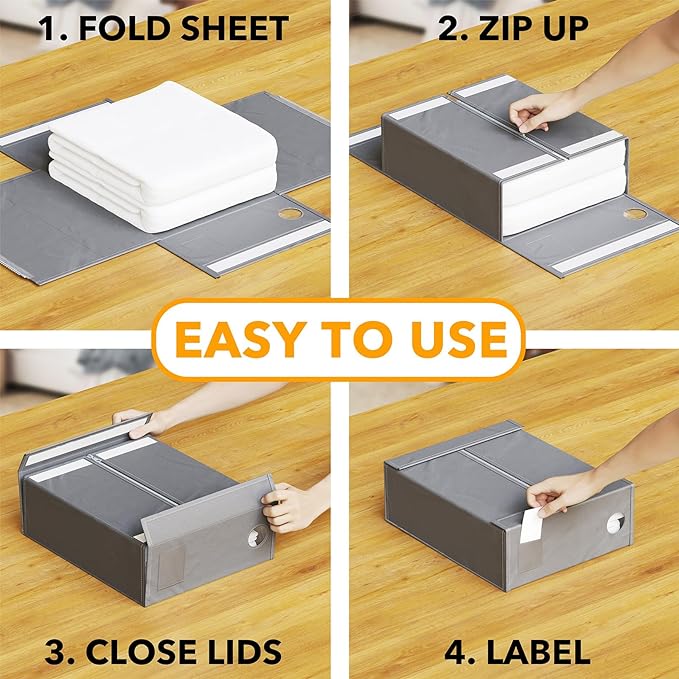 SpaceAid 4 Pack Bed Sheet Organizers and Storage, Drawer Organizer for Clothes, 12 Pack Dresser Drawer Organizer Bins - Image 3