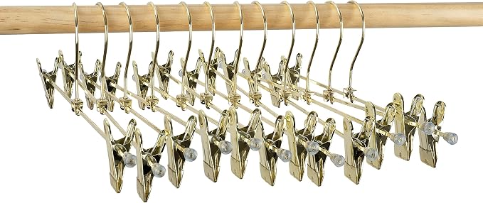 13.8" Gold Metal Pants Trousers Hangers, 60-Pack, Skirts Adjustable Clips Bottom Organization Display Clothes Hanger Display Storage (60 Pack) - Image 3