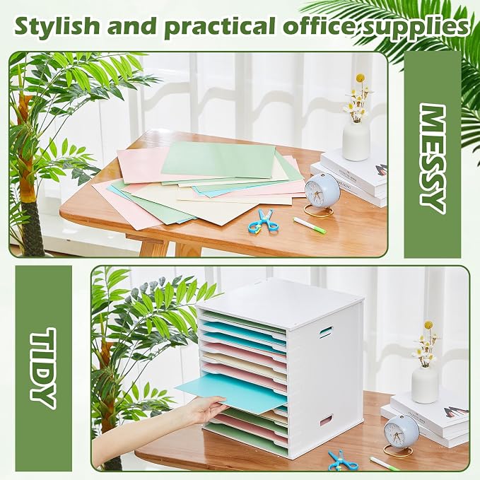 CroBlissful 12 Tier 12" x 12" Scrapbook Paper Organizer Adjustable Desk Scrapbook Paper Sorter Storage Rack File Organizer Wide Document Holder for School Office Home (13 x 13.7 x 14.5 Inches) - Image 4