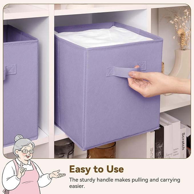 GRANNY SAYS 11 Inch Cube Storage Bins, Lavender Purple, 8-Pack | Collapsible, Cube Organizers with Thickened Base Plate, Sturdy Handles, Decorative Baskets for Shelves, Closet - Image 7