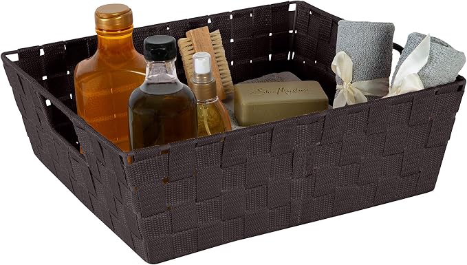 Simplify Large Shelf Woven Strap Tote | Decorative Storage Basket | Built in Handles | Organization | Closet | Bedroom | Bathroom | Nursery | Accessories | Toys | Gifts | 2 Pack | Chocolate - Image 6