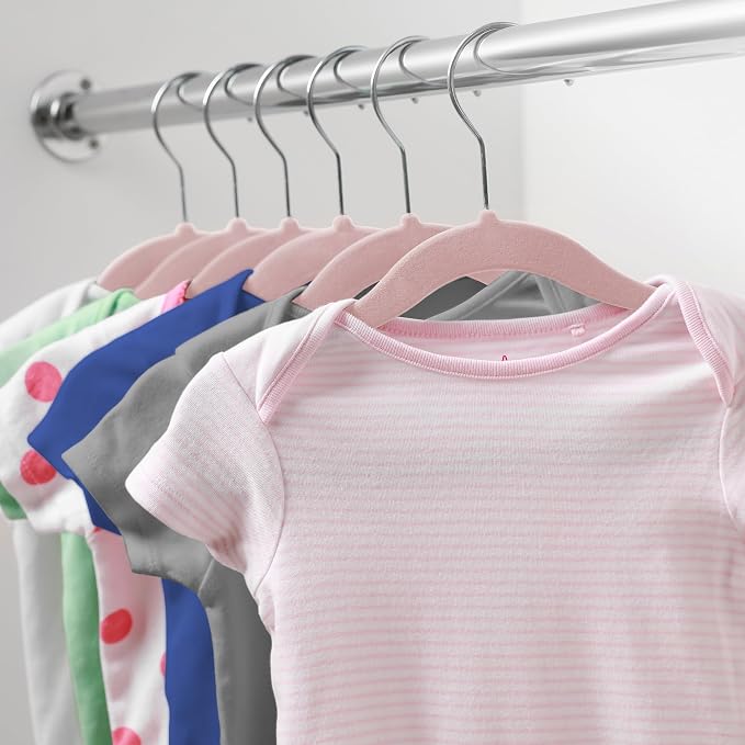 Casafield 100 Velvet Baby Hangers - 11" Size for Infant & Toddler Clothes - Light Pink - Image 6