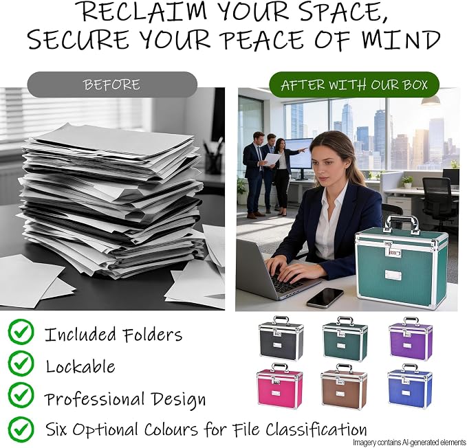 Hanging File Box for Letter, All-in-one set with 10 Folders | Portable Locking Filing Storage Box with Handle & Shoulder strap, Lockable File Cabinet Documents Safe, Lockbox Doc Organizer - Image 7