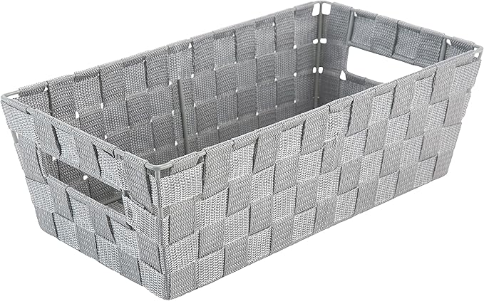 Simplify Extra Long Shelf Woven Strap Tote | Decorative Storage Basket | Built in Handles | Organization | Closet | Bedroom | Bathroom | Nursery | Accessories | Toys | Gifts | 1 Pack | Heather Grey by Simplify