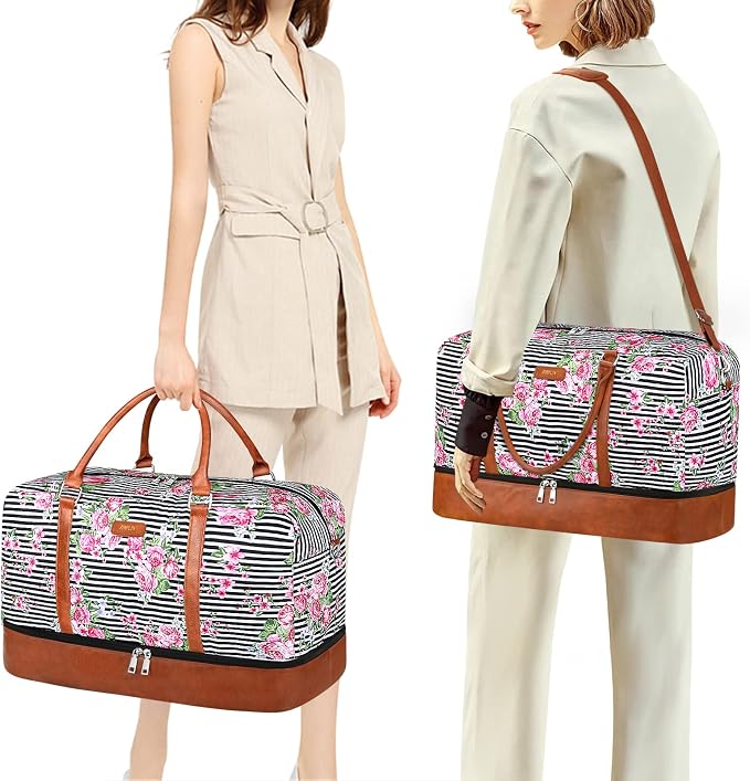 Weekender Bags for Women, 21" Travel Duffle Bag with Shoe Compartment | 3PCS Carry On Overnight Large Duffel Bag with Crossbody Bag and Toiletry Bag for Weekend Travel Gym Hospital Business Trip - Image 2