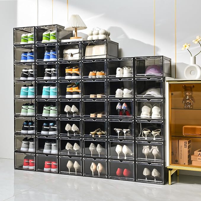 Large Shoe Boxes Clear Plastic Stackable，Drop Front Shoe Box with Clear Door, Shoe Containers For Sneaker Display,Fit up to US Size12 - Image 2