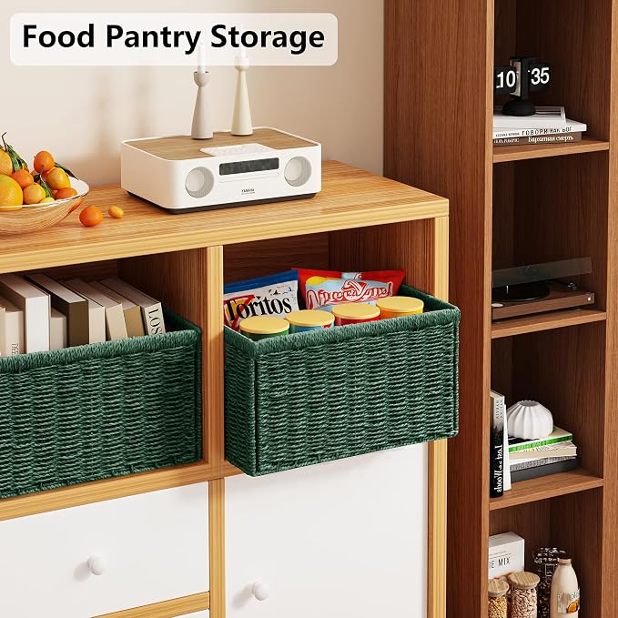 2 Packs Large Wicker Storage Basket, Closet Storage Baskets Bins for Shelves, Decorative Collapsible Baskets for Organizing Clothes Toy Nursery Bathroom Organizers and Storage, Green - Image 6