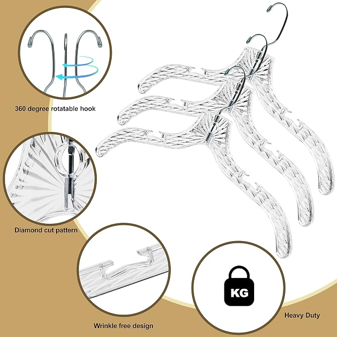 Quality Clear Plastic Hangers 96 Pack - Crystal Cut for Shirts, Suits, Coats, Dresses Hangers, Heavy Duty & Nonslip Design with Swivel Hook, 17 inches - Image 2