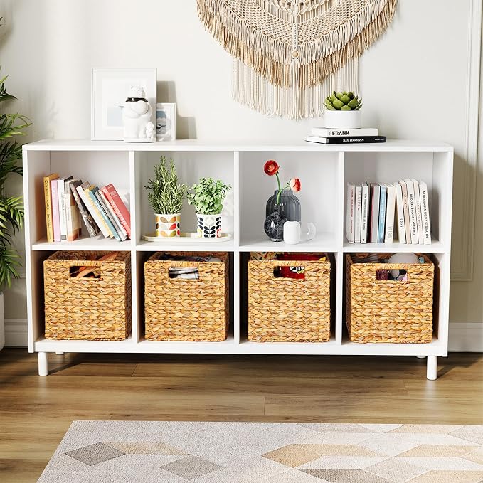 SpaceAid 4 Pack Wicker Basket, Storage Baskets for Organizing, Woven Rattan Basket with Handles for Shelves, Water Hyacinth Large Cube Organizer Storage Bin, 10.5x10.5x10.5 inch, Natural - Image 4
