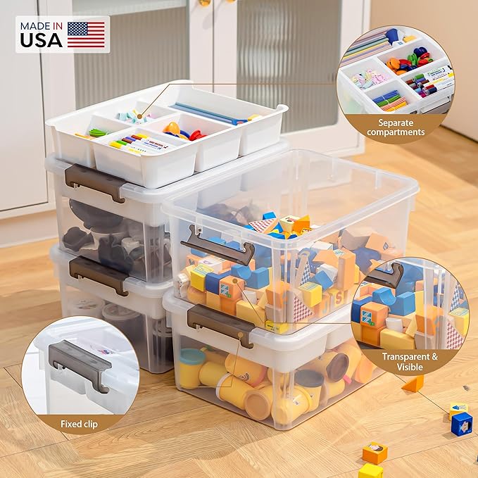 Citylife 17QT 2Packs Clear Craft Organizers and Storage Box with Tray | Stackable Art Supply Organizer Storage Bins with Lids for Beads, Markers, Sewing, Tools, Playdoh, Coloring Books, Made in USA - Image 5