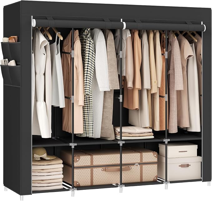SONGMICS Portable Closet, Wardrobe Closet Organizer with Cover, 4 Hanging Rods and Shelves, 4 Side Pockets, 17.7 x 66.9 x 65.7 Inches, Large Capacity for Bedroom, Living Room, Ink Black URYG094B02 by Unknown