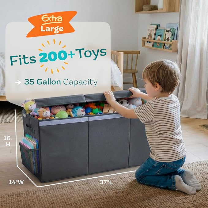 SoftOwl Extra Large Toy Storage Organizer with Lid - Sturdy, Collapsible Toy Chest Storage Box Design - Toys Bin with Dividers for Kids, Nursery, Bedroom, Playroom 37"x16"x14" - Image 2