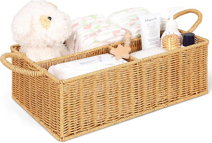 Rattan Diaper Caddy Organizer Changing Table Organizer | Hand Woven Nursery Basket for Baby Essentials, Baby Shower Gifts, Versatile Shelf Basket Bathroom/Kitchen Organizer - Image 9