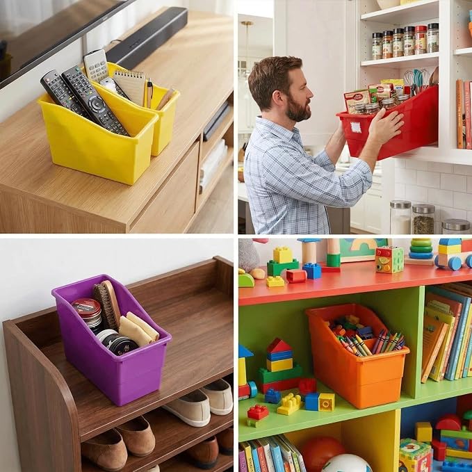 12 Pack Plastic Book Bins Magazine Holders, Rainbow | Durable Plastic Binder Organizers & Vertical Desktop Storage Containers for Office Supplies, School & Home Organization - Image 3