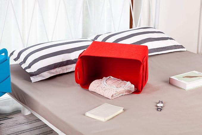 Minoisome Storage Basket Felt Storage Bin Collapsible& Convenient Box Organizer with Carry Handles for Office Bedroom Closet Babies Nursery Toys Laundry (Red, 13.8inch（L）×9.5inch（W）×8.3inch（H）) - Image 4