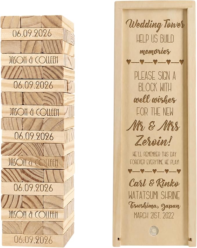 WE Games Personalized Wedding Guest Book Alternative, Wooden Memory Keepsake Box, 54 Blocks, Custom Engraved Build Memories by WEGames
