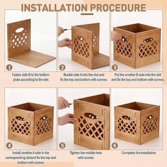 2 Pack Wooden Milk Crate, 11 x 11 x 11 Inch Stackable Rustic Wood Storage Crate with Handles, Decorative Farmhouse Basket Organizer for Home, Kitchen, Office - Image 4