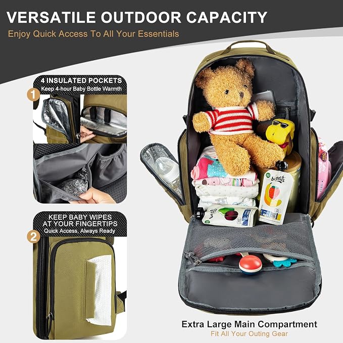 MIRACOL Baby Diaper Bag for Dad: Military-Grade 900D Polyester with 16+ Multiple Pockets for Active Dad - 40L XL Capacity for 1–3 Day Trips - Image 4