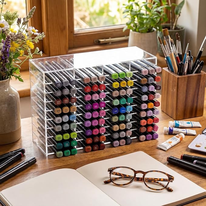 Colingmill Acrylic Marker Organizer for 144 Markers, Extra Large Art Marker Storage Rack for Desk, Back to School Supplies Durable Desk Storage for Artists Teachers Students Office (Small) - Image 6