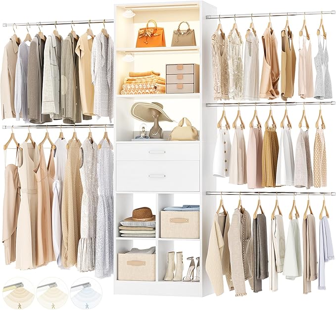 Besiost 4-8 FT Closet System, Closet Organizer System with Smart Sensor Lights, White by Besiost