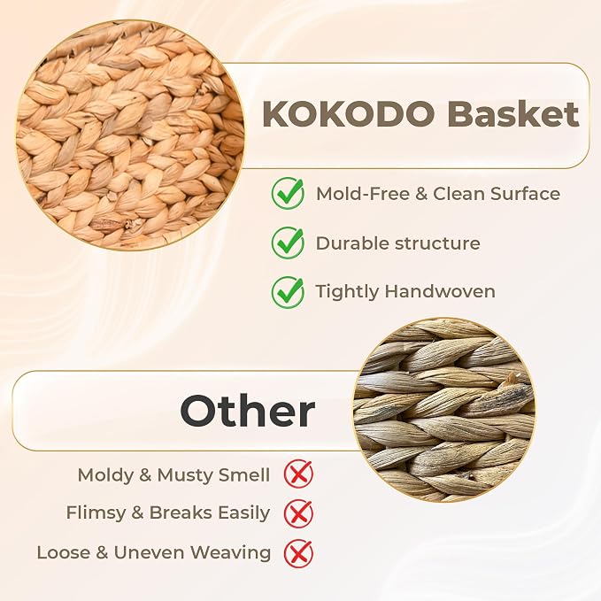 KOKODO 2-Pack Open Front Pantry Baskets, Handwoven Water Hyacinth Wicker Storage Baskets with Built-in Handles, Organizing Bins for Shelves - Image 4