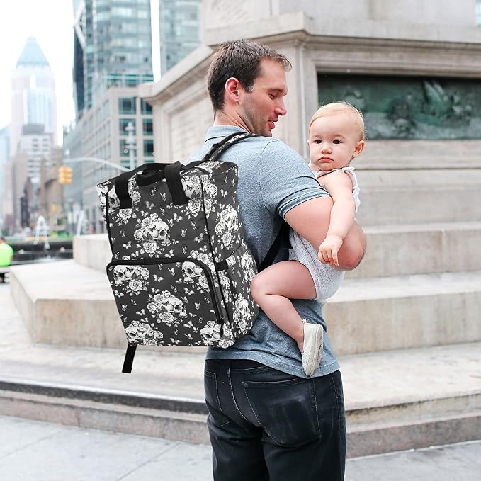 MNSRUU Diaper Bag Goth Skull Butterdlies Diaper Bag Backpack Multifunction Travel Diaper Bag Tote Large Capacity Diaper Changing Backpacks for Moms Dads - Image 7