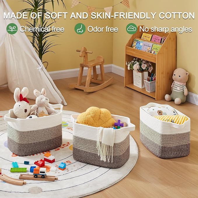 OIASKET Storage Baskets for Organizing, Woven Baskets for Shelves, Rectangle Decorative Organizer for Storage Clothes, Toy, Books, Towels Nursery Bins 3 Pack (Gradient Dark Brown, 13"x9.85"x8.7") - Image 5