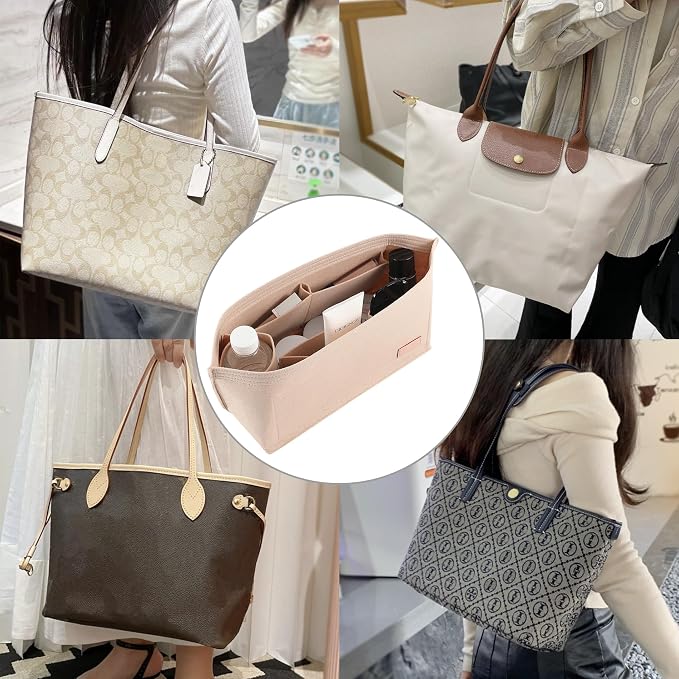 Felt Purse Organizer Insert with Zipper, Tote Bag Organizer with Base Shaper, Fits for lv Neverfull PM, City 30 and More,Lightweight Bag Dividers for Women Luxury Tote HandBags,M/Beige - Image 7