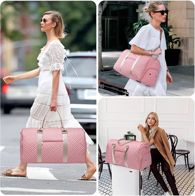 Duffle Bag for Travel, Weekender Bag with Shoe Compartment, Carry On Overnight Bag for Women with Toiletry Bag, Gym Bag with Wet Pocket, Hospital Bags for Labor and Delivery Beige - Image 6