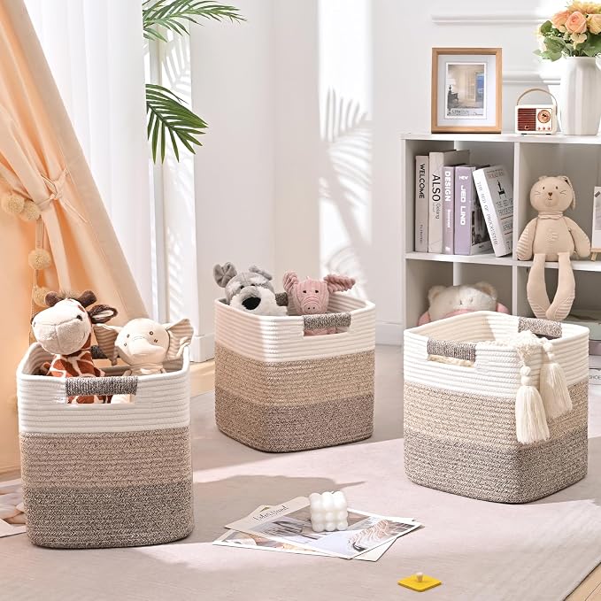 11 Inch Storage Cubes, 6 Pack Cube Storage Bins for Organizing, Cotton Rope Woven Baskets for Shelves, Bathroom, Kids Room, Closets, Baby Nursery - Image 3