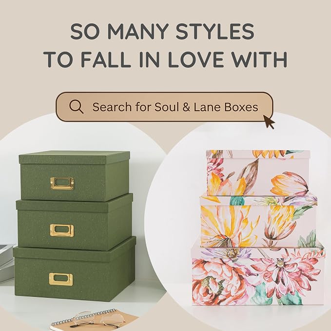 Soul & Lane - Modern Meadow Decorative Storage Boxes with Lids, Set of 3 | Large Nesting Cardboard Keepsake Boxes for Memories, Photos and Gifts, Pretty Modern Floral Containers for Home Decor - Image 6