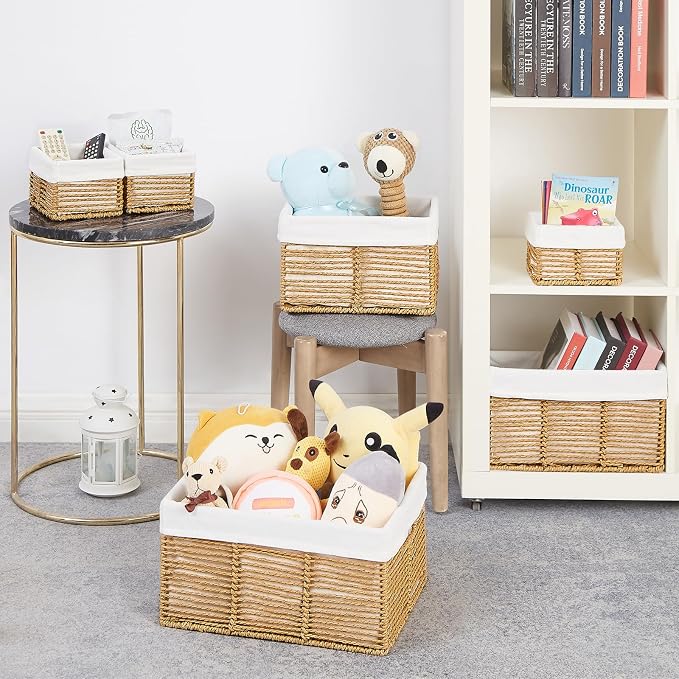 Wicker Storage Basket, 6 Pack Baskets for Organizing, Wicker Baskets with Handle, Rectangular Woven Basket for Storage Shelves, Cube Storage Bins for Closet/Clothes/Dresser, Natural - Image 7
